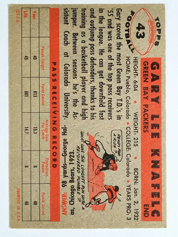 1956 Topps #43 Gary Knafelc RC (EXMT)