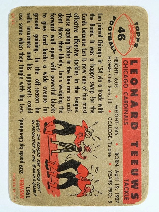 1956 Topps #46 Len Teeuws SP RC (POOR)