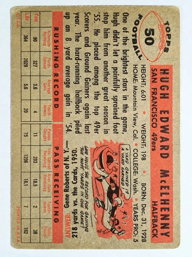 1956 Topps #50 Hugh McElhenny (VG)