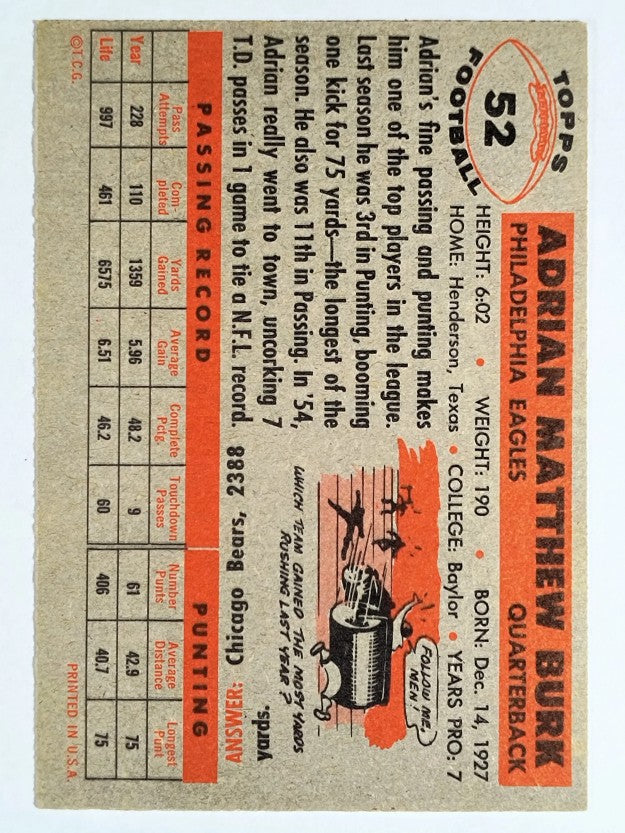 1956 Topps #52 Adrian Burk (VGEX)