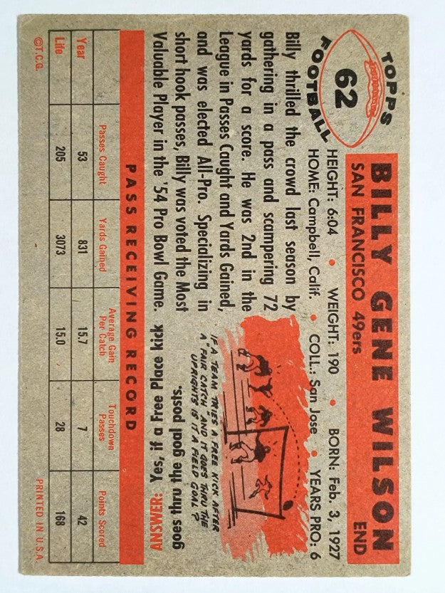 1956 Topps #62 Billy Wilson (EX)