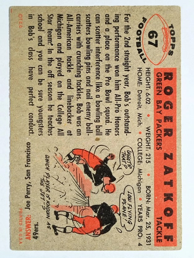 1956 Topps #67 Roger Zatkoff (EX)