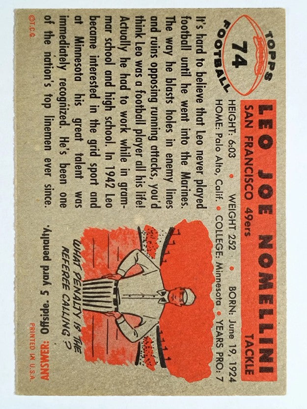 1956 Topps #74 Leo Nomellini (VG)