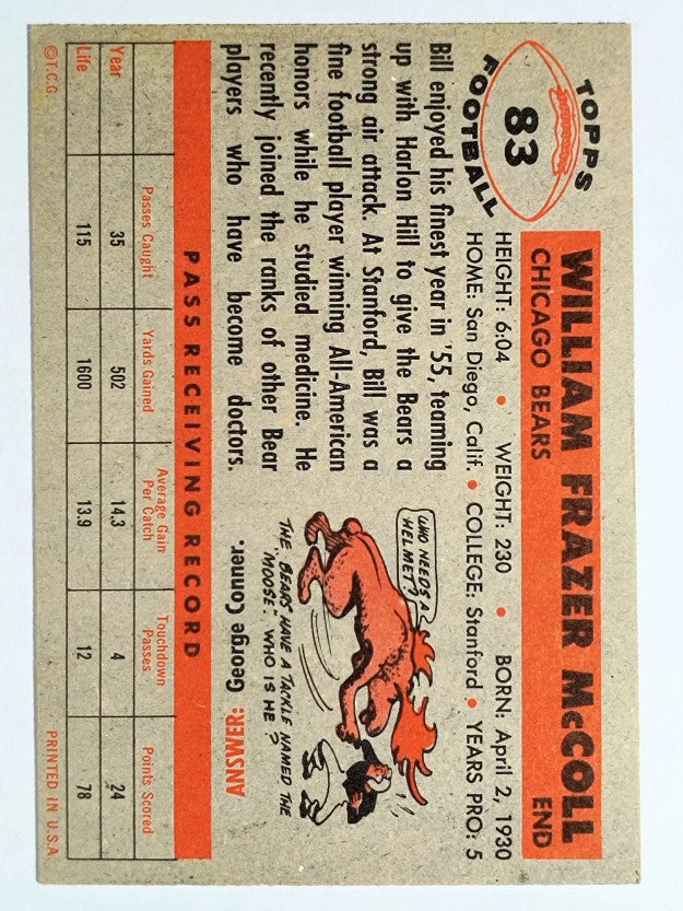 1956 Topps #83 Bill McColl (EX)