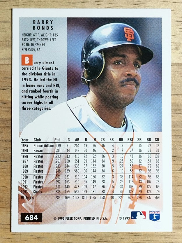 1994 Fleer #684 Barry Bonds