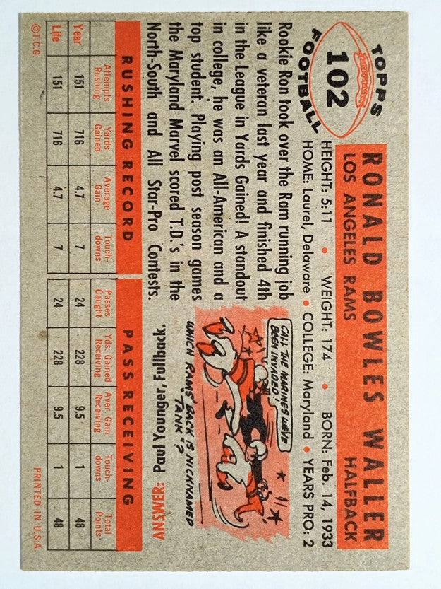 1956 Topps #102 Ron Waller RC (EXMT)