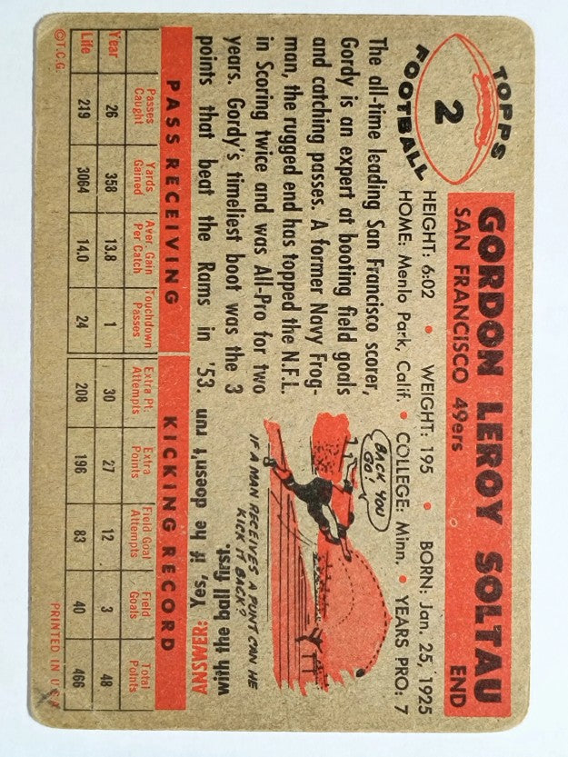 1956 Topps #2 Gordy Soltau (GOOD)