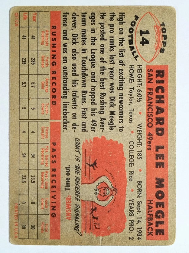 1956 Topps #14 Dick Moegle (VG)