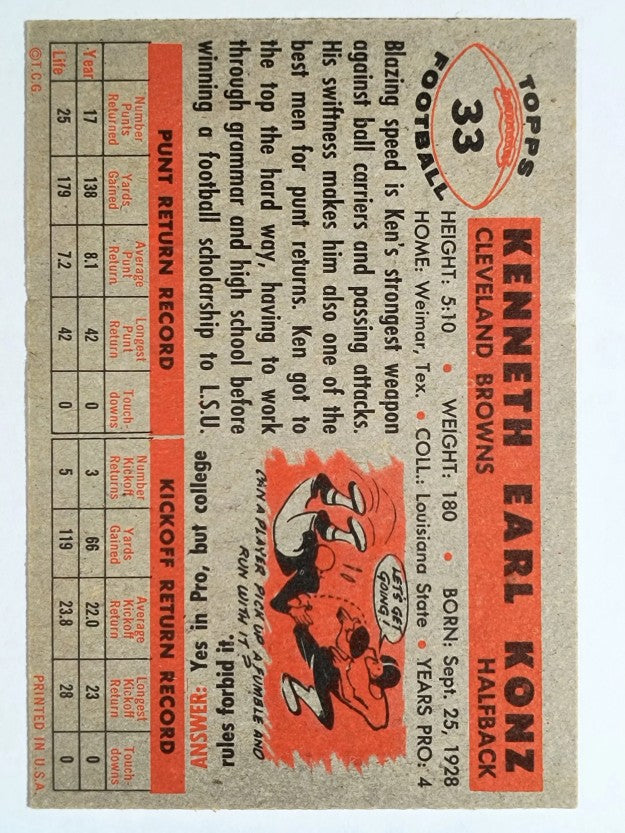 1956 Topps #33 Kenny Konz (VGEX)