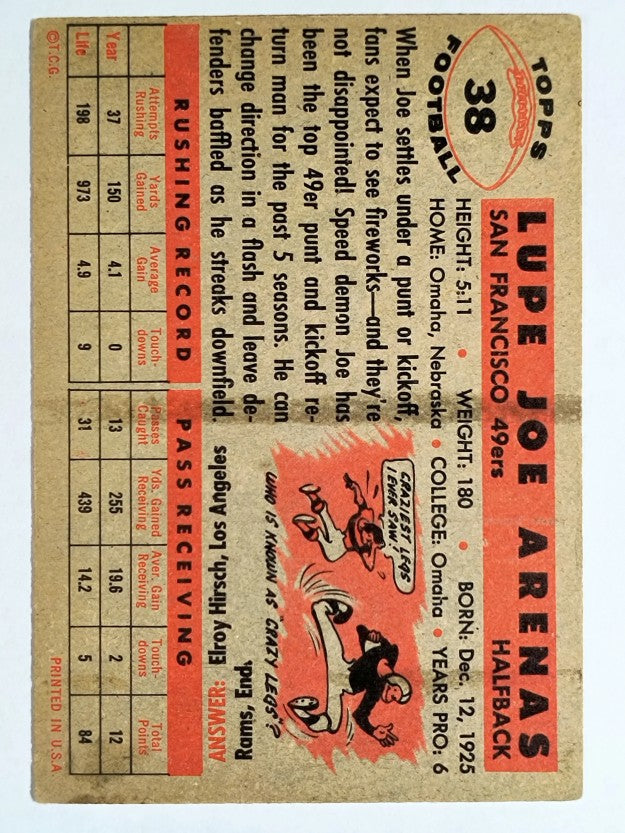 1956 Topps #38 Joe Arenas (VGEX)