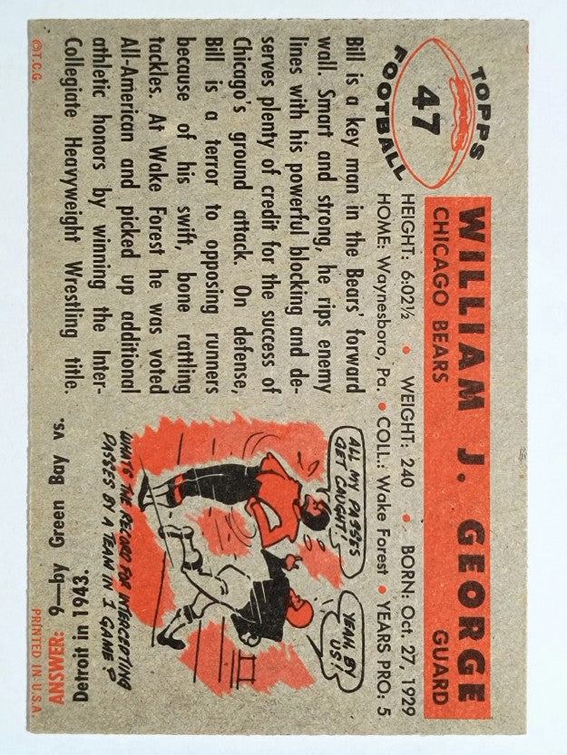 1956 Topps #47 Bill George RC (EX)