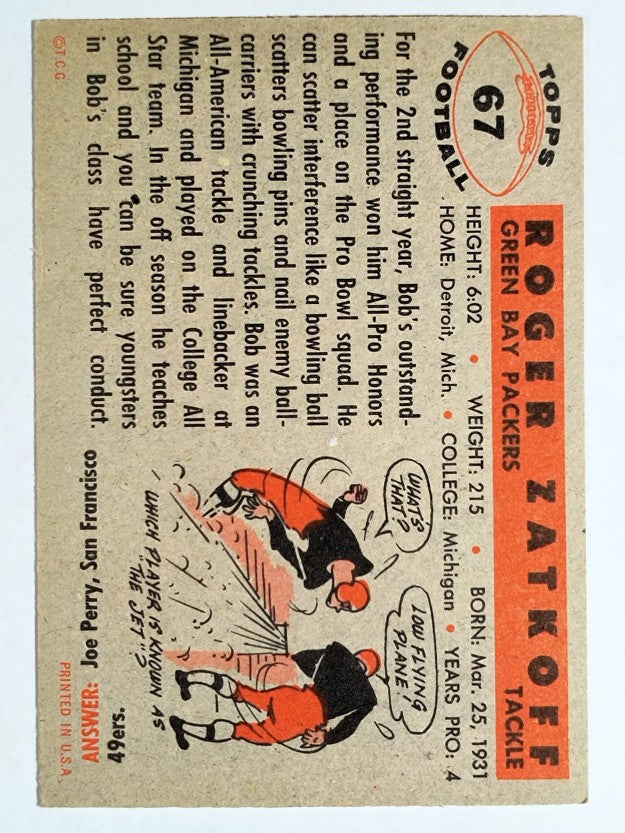 1956 Topps #67 Roger Zatkoff (NM)