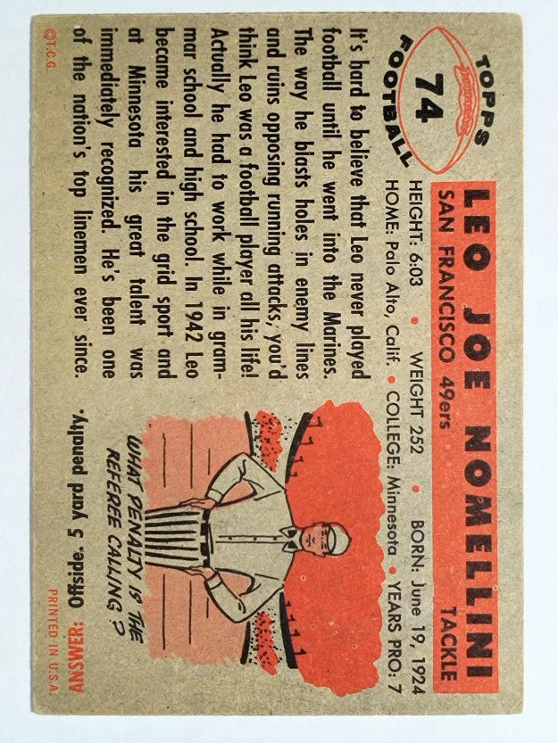 1956 Topps #74 Leo Nomellini (GOOD)