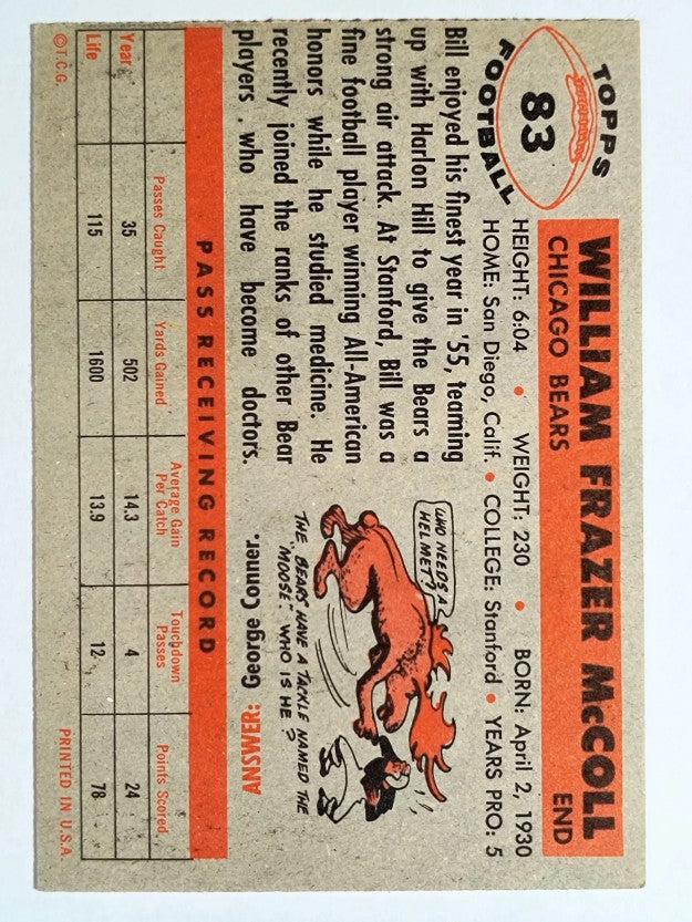 1956 Topps #83 Bill McColl (EX)