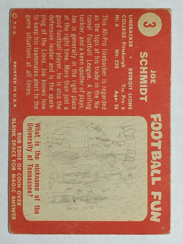 1958 Topps #3 Joe Schmidt (VGEX)