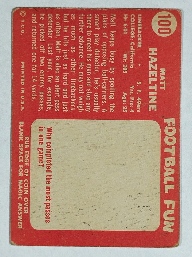 1958 Topps #100 Matt Hazeltine RC (VG)