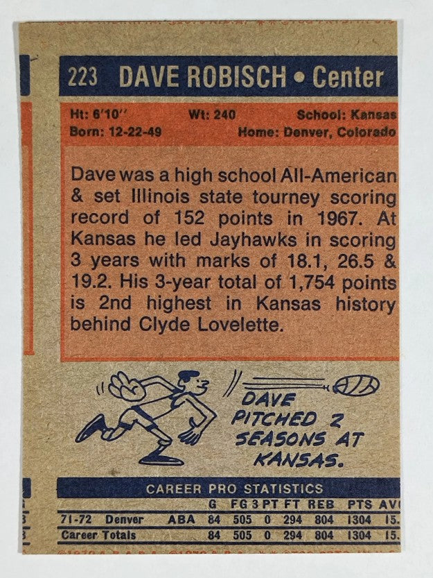 1972-73 Topps #223 Dave Robisch RC (VGEX)
