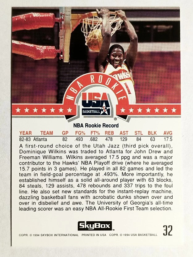 1994 SkyBox USA #32 Dominique Wilkins/NBA Rookie