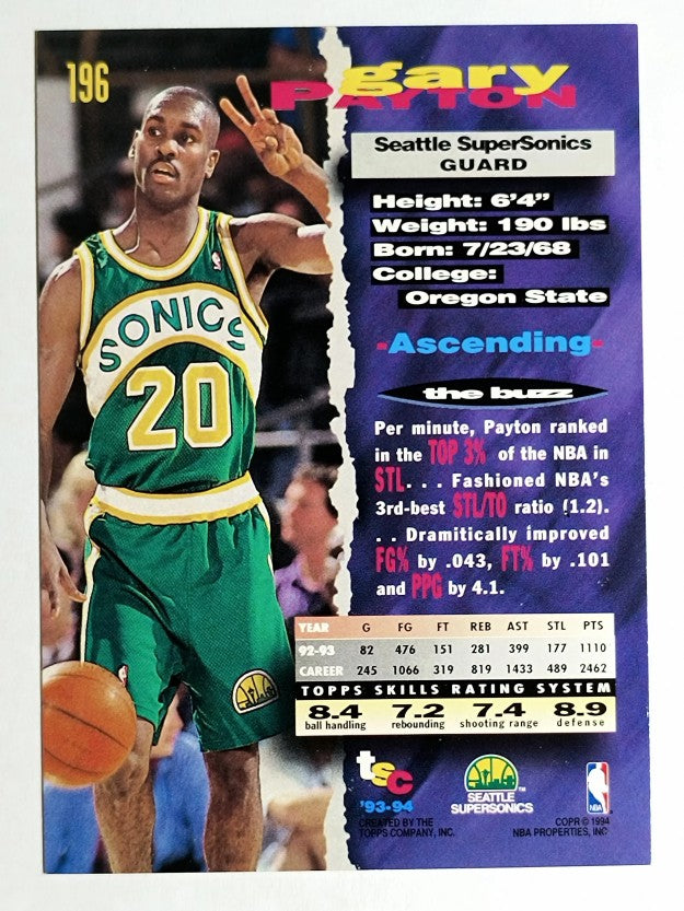 1993-94 Stadium Club #196 Gary Payton