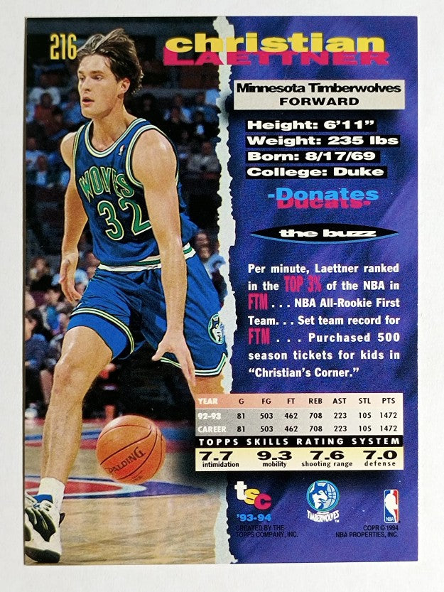 1993-94 Stadium Club #216 Christian Laettner
