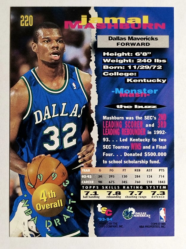 1993-94 Stadium Club #220 Jamal Mashburn RC