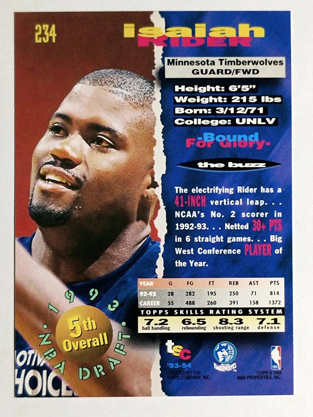 1993-94 Stadium Club #234 Isaiah Rider RC