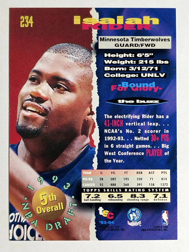1993-94 Stadium Club #234 Isaiah Rider RC