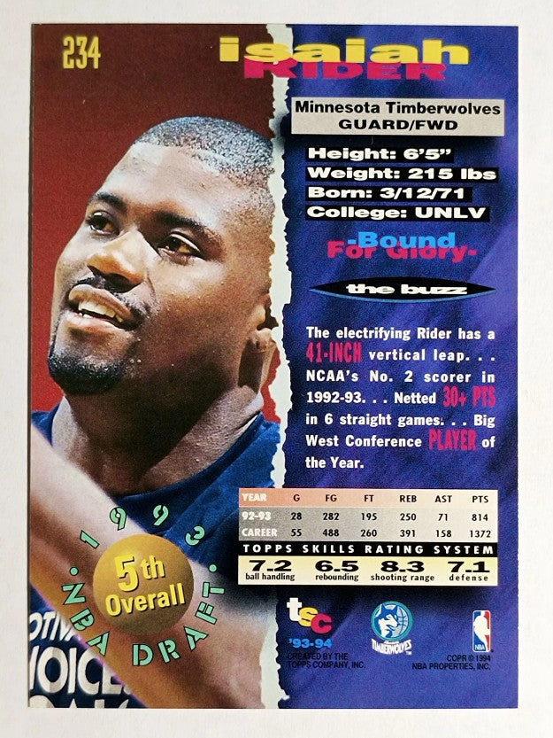 1993-94 Stadium Club #234 Isaiah Rider RC