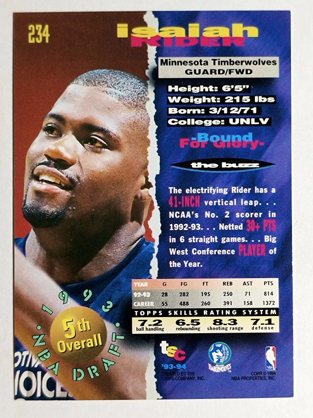 1993-94 Stadium Club #234 Isaiah Rider RC