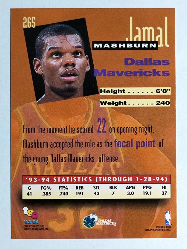 1993-94 Stadium Club #265 Jamal Mashburn NW
