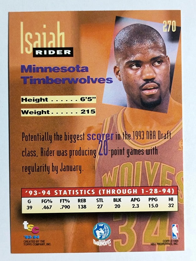 1993-94 Stadium Club #270 Isaiah Rider NW