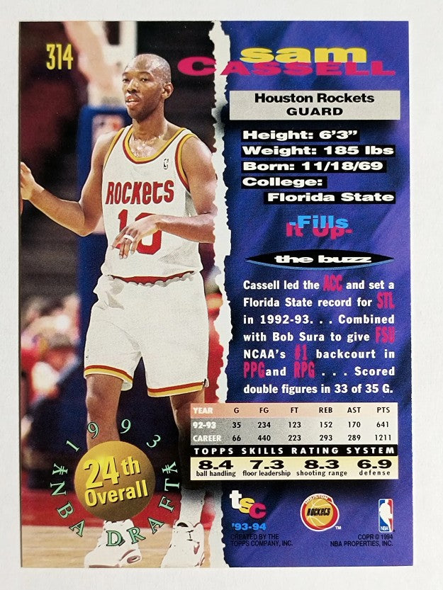 1993-94 Stadium Club #314 Sam Cassell RC