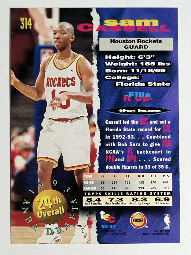 1993-94 Stadium Club #314 Sam Cassell RC