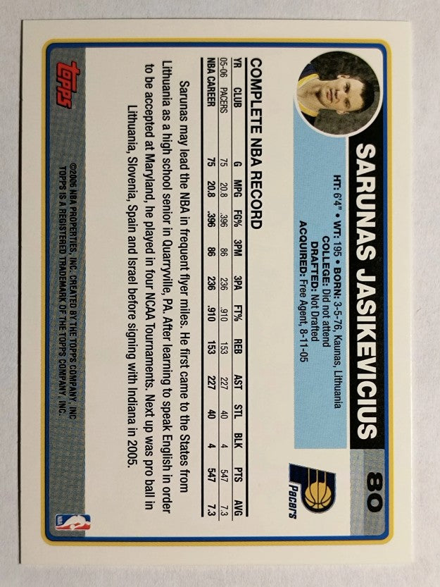 2006-07 Topps #80 Sarunas Jasikevicius