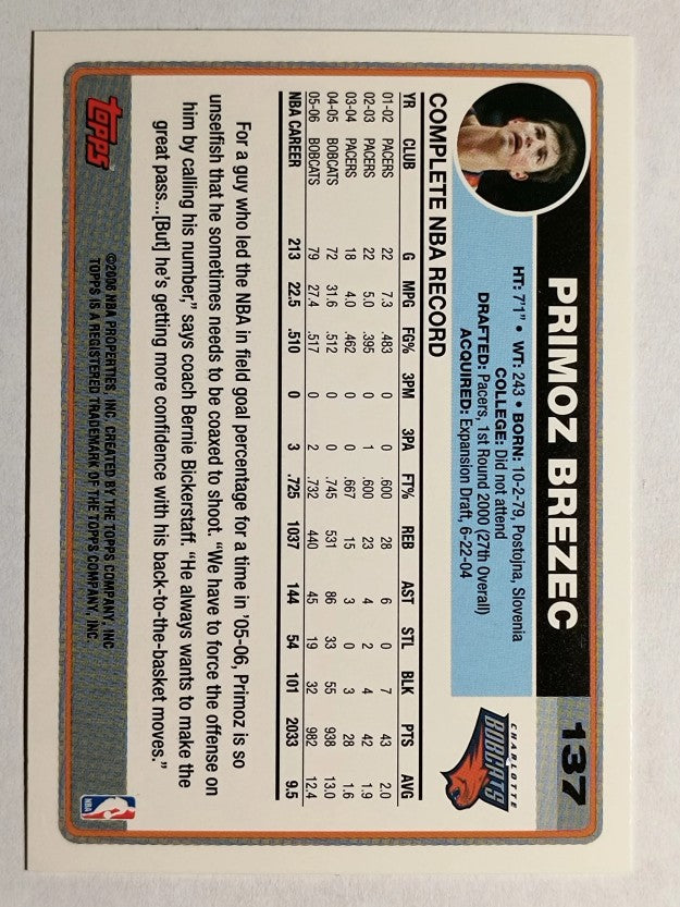 2006-07 Topps #137 Primoz Brezec