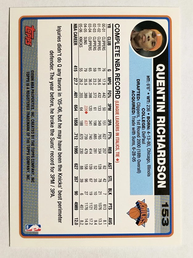 2006-07 Topps #153 Quentin Richardson