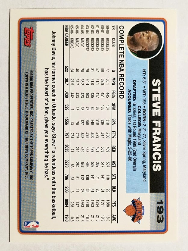 2006-07 Topps #193 Steve Francis