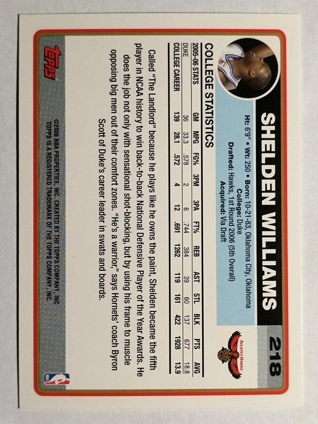 2006-07 Topps #218B Shelden Williams Draft RC