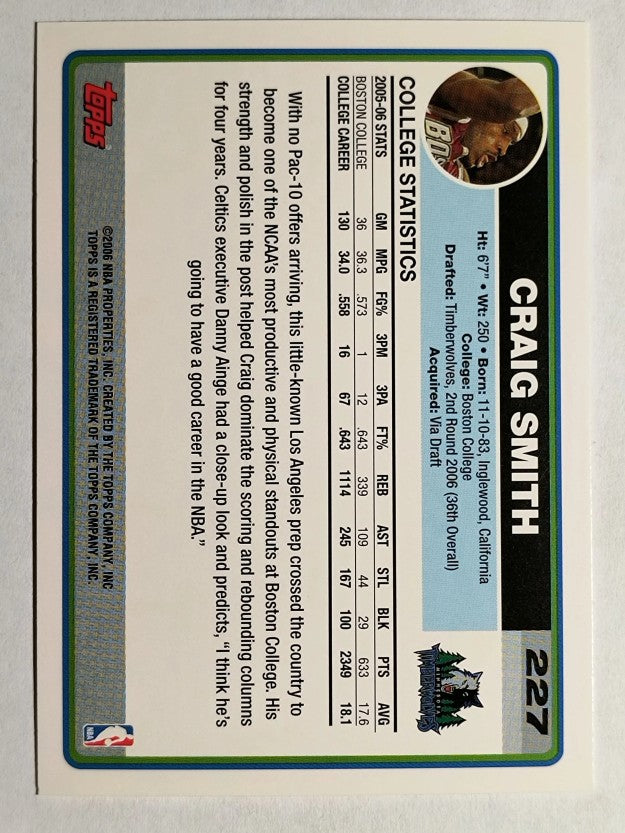 2006-07 Topps #227 Craig Smith RC