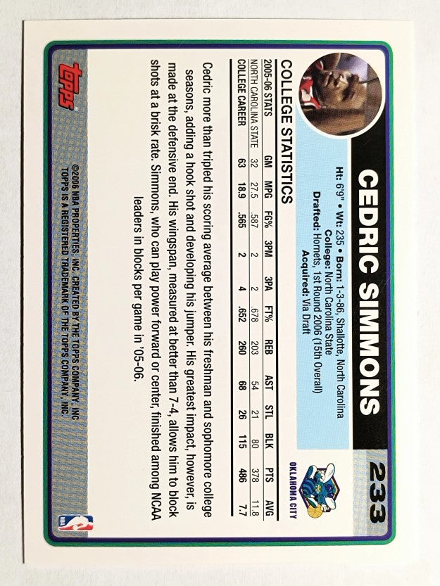 2006-07 Topps #233 Cedric Simmons RC