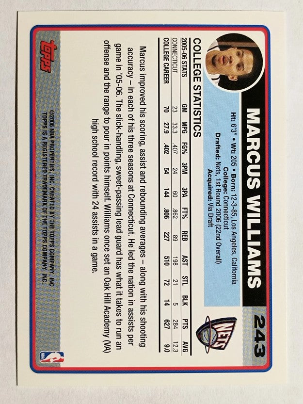 2006-07 Topps #243A Marcus Williams RC