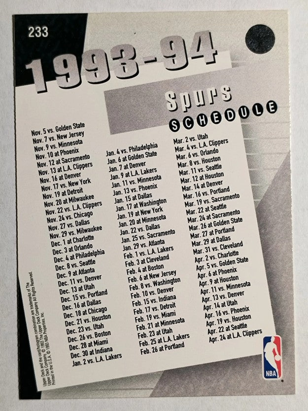 1993-94 Upper Deck #233 Spurs David Robinson/Avery Johnson/Sean Elliott