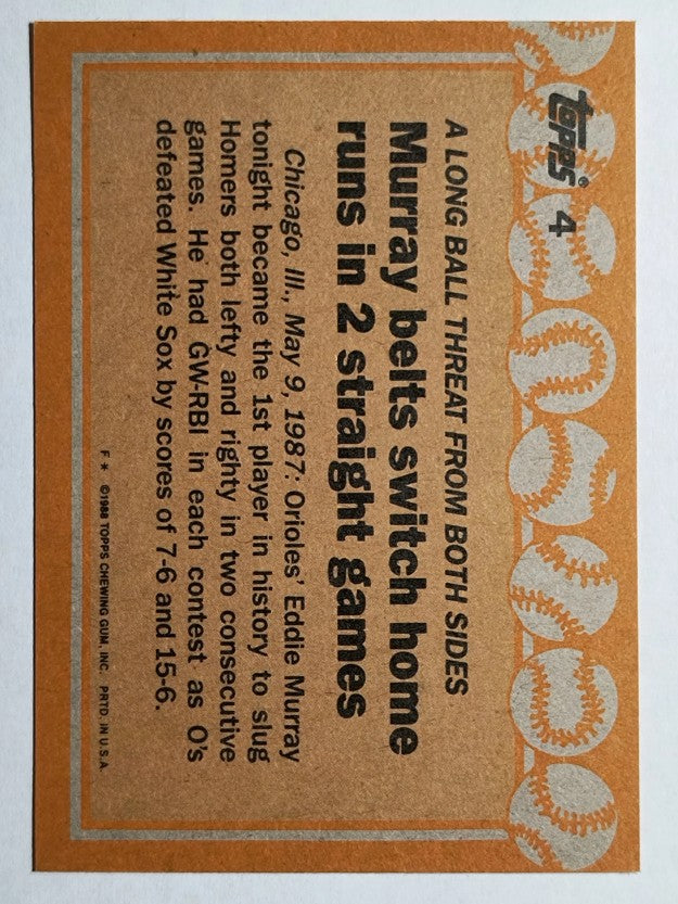 1988 Topps #4 Eddie Murray RB/No caption on front