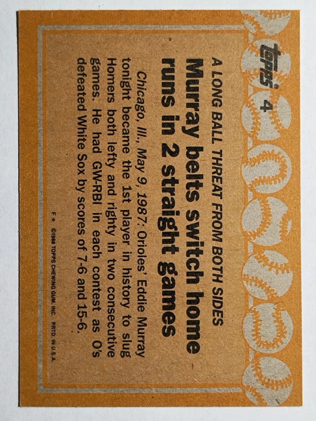 1988 Topps #4 Eddie Murray RB/No caption on front