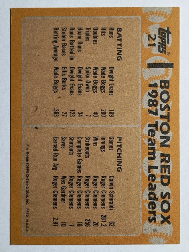 1988 Topps #21 Wade Boggs/Spike Owen TL