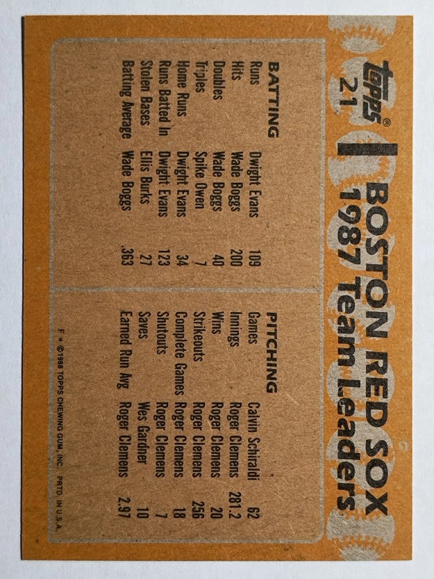 1988 Topps #21 Wade Boggs/Spike Owen TL