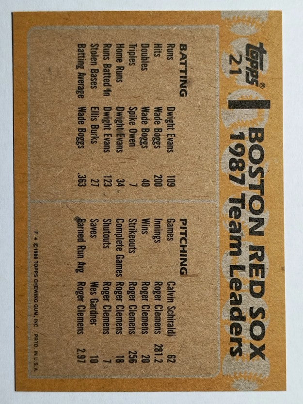 1988 Topps #21 Wade Boggs/Spike Owen TL