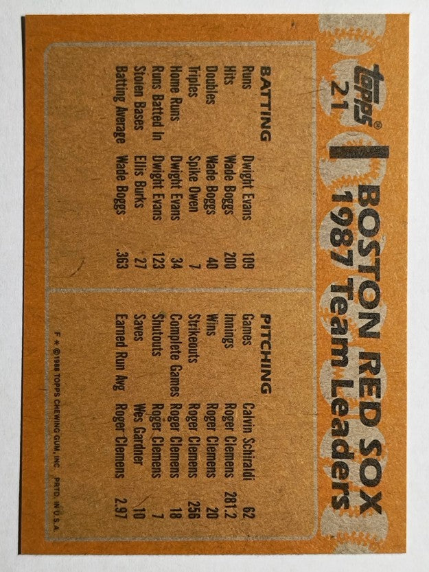 1988 Topps #21 Wade Boggs/Spike Owen TL