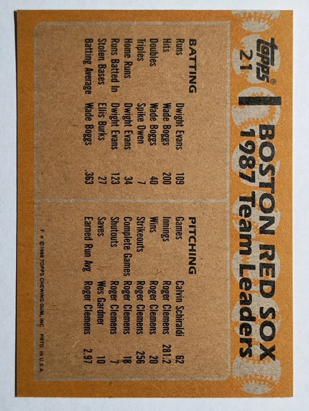 1988 Topps #21 Wade Boggs/Spike Owen TL