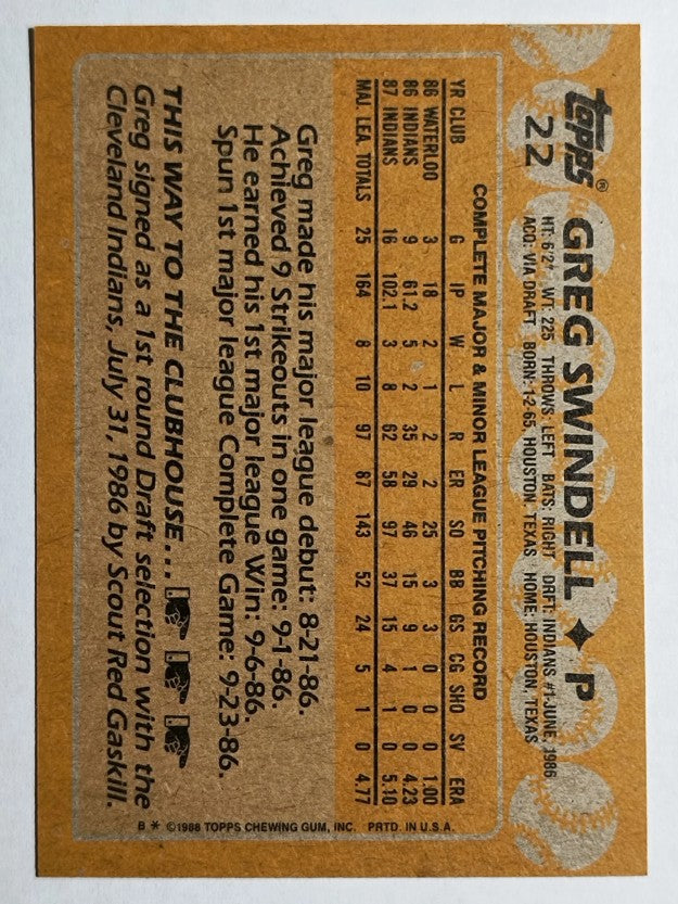 1988 Topps #22 Greg Swindell